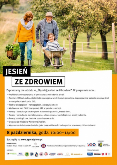 W Bytomiu rusza jesień ze zdrowiem Zdrowie, LIFESTYLE - Lekarze i specjaliści zbadają i doradzą w kwestiach zdrowotnych mieszkańcom Bytomia. 8 października rusza kolejna edycja ?Śląskiej Jesieni ze Zdrowiem?. Wszystkie porady i badania są bezpłatne.