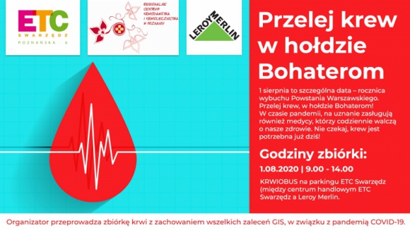 Oddaj krew ku czci Bohaterów Zdrowie, LIFESTYLE - 1 sierpnia to szczególna data ? rocznica wybuchu Powstania Warszawskiego. Przelej krew w hołdzie Bohaterom i pomóż tym samym potrzebującym. Tym bardziej teraz ? w trakcie pandemii, kiedy krwi jest bardzo mało.