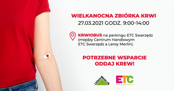 KRWIOBUS W SWARZĘDZU ? oddaj krew dla potrzebujących! Zdrowie, LIFESTYLE - Warto przyjść w najbliższą sobotę 27 marca do ETC Swarzędz i podzielić się tym, co najcenniejsze ? krwią dla potrzebujących. Specjalny krwiobus będzie czekał na parkingu centrum handlowego w godzinach 09:00-14:00.